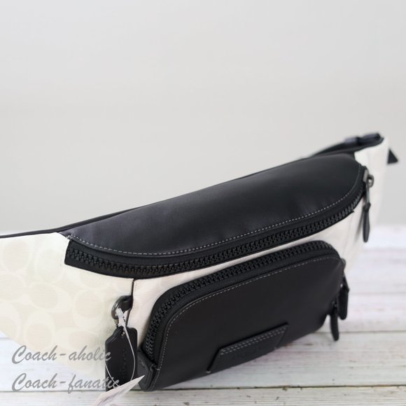 NWT Coach CP014 Track Belt Bag In Colorblock Signature Canvas Chalk/Black - Picture 11 of 12